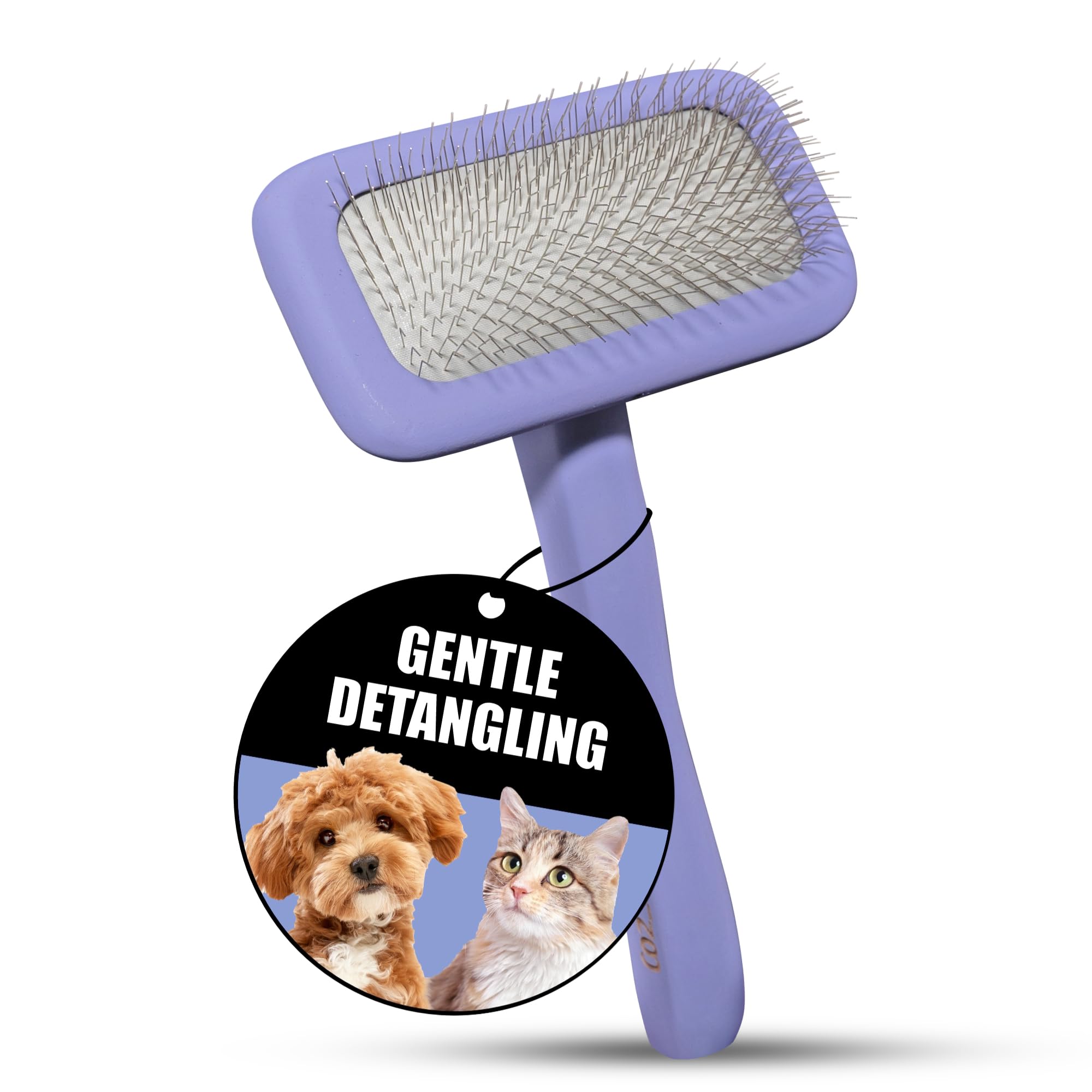 Tauro Pro Line Dog & Cat Slicker Brush for Shedding, Long & Short Hair - Soft Grooming Brush with Ergonomic, Beechwood Handle, Flexible Cushion for Smooth Coat, Rectangular, Size M, 9x17 cm.