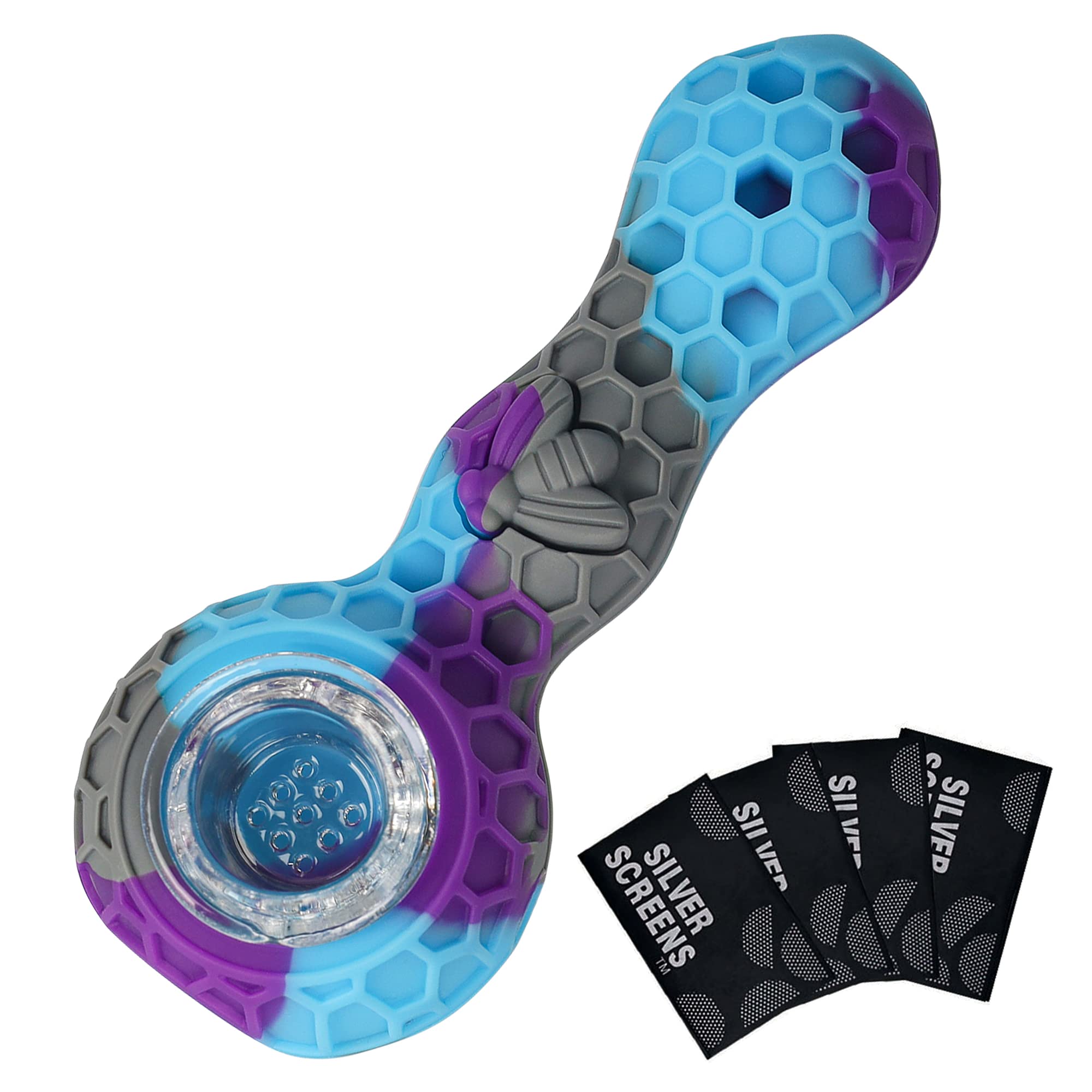 SUNNEKO Silicone Smoking Pipe, Portable Silicone Tool with 9-Hole Glass Bowl, Heat Resistant and Odorless, Creative Design