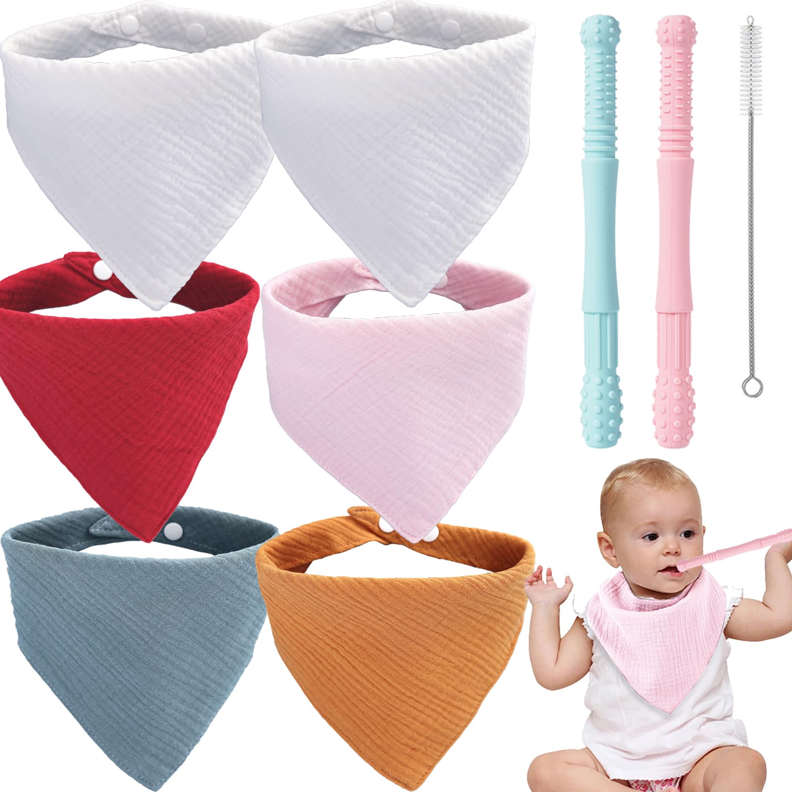 BDSHUNBF 6PCS Baby Bandana Dribble Bibs, Baby Bibs, Super Absorbent Drool Bibs with Adjustable Snaps, Soft and Absorbent Baby Drool Bibs for Newborns Infants Boys Girls