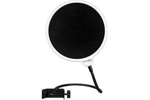 Dragonpad Pop Filter Studio Microphone Mic Wind Screen Pop Filter Swivel Mount 360 Flexible Gooseneck Holder, Framed White on