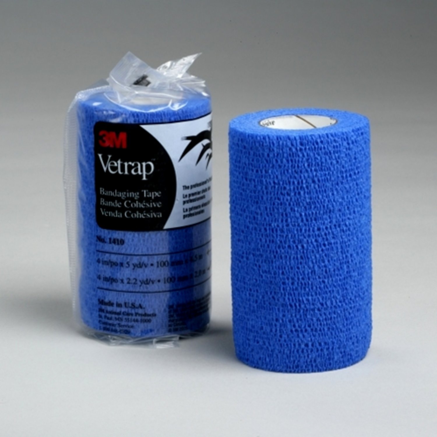 Vetrap 3m 10cm x 4.5m. Pack x 4 Bandages. Cohesive Horse Wrap (Blue)