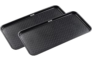 Trimate All Weather Boot Tray, 2 Pack Water Resistant Plastic, Multi-Purpose for Shoes, Pet Feeding Trays, Garden-Mudroom Entryway, Garage, Indoor or Outdoor - Large, 30"x15" - (Black)