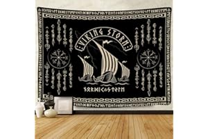 F-FUN SOUL Nordic Vikings Tapestry, Large 80x60inches Soft Flannel, Viking Warship Storm Celtic Rune Scandinavian Aesthetic Mythology Tapestry Wall Hanging for Bedroom Living Room Decor GTZYFS1623