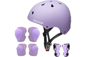 CELOID Kids Bike Skateboard Helmet Pad Set,Toddler Cyling Protective Gear Knee & Elbow Pads Wrist Guards for 5-8-10-12-14-16 Years Girls Boys Bicycle Scooter Roller Skate Inline Skating Rollerblading