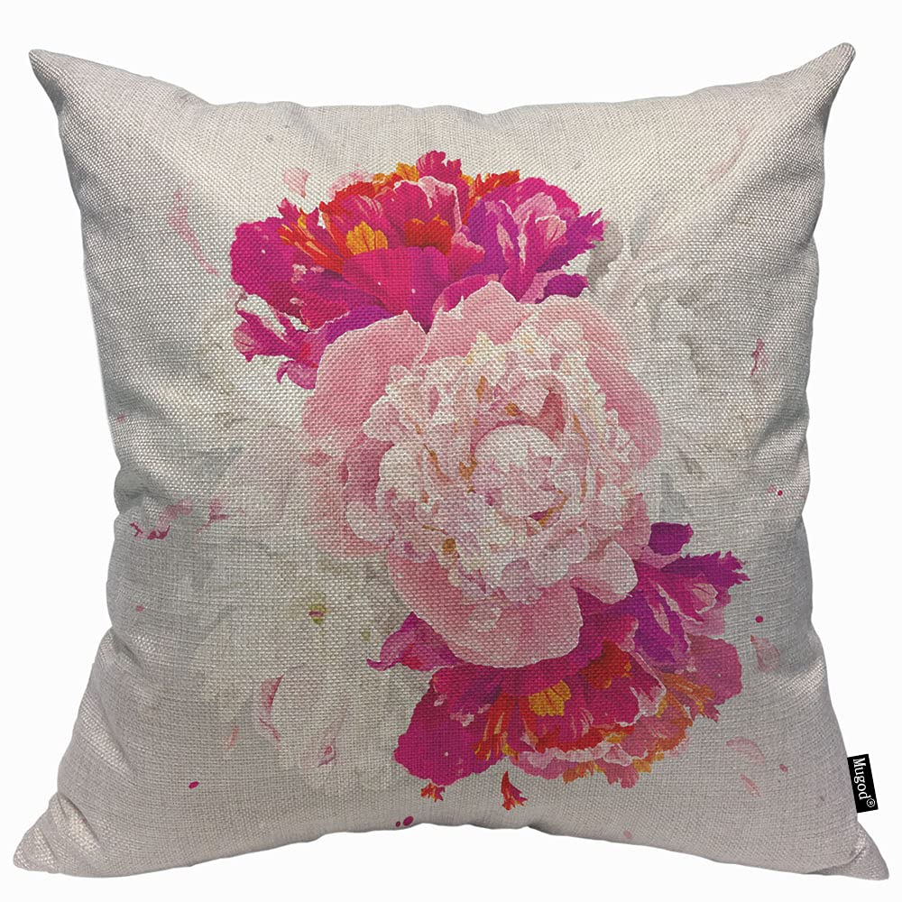 Mugod Luxurious Peony Flower Cushion Cover Throw Pillow Covers Red Pink White Pillow Case for Men Women Decorative Home Sofa Chair Couch 45x45cm/18x18 Inch