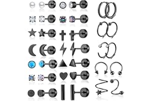 GABRY&JWL 38Pcs Stainless Steel Earrings Set for Women Men 14K Gold Plated Small Flat Back Stud Earrings Hoop Earrings Women Men Hypoallergenic Cubic Zirconia Earrings Cartilage Earrings Rook Daith Tragues Lobe Conch Septum Piercing Jewelry