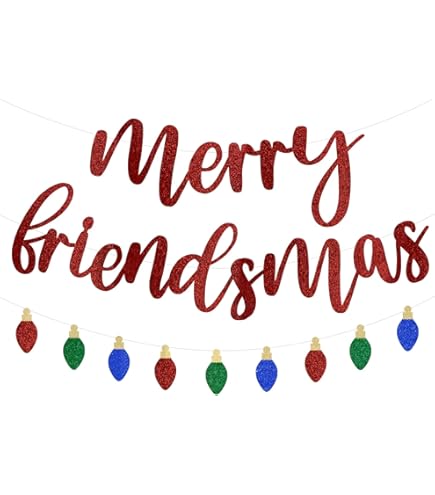 Buffalo Plaid Merry Friendsmas Banner & Decorations Kit - Christmas Party Decor With Swirls