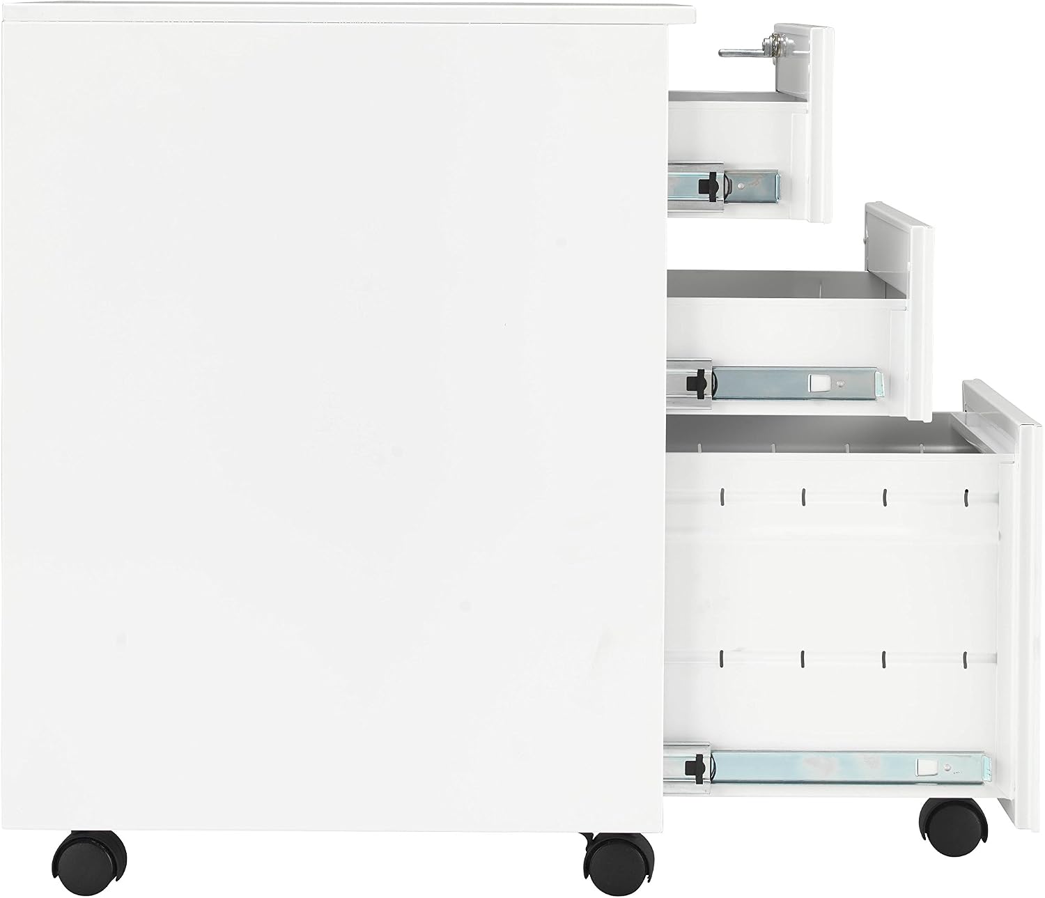 Office Hippo 3 Drawer Under Desk Slimline Mobile Filing Pedestal - Steel, White - Image 4