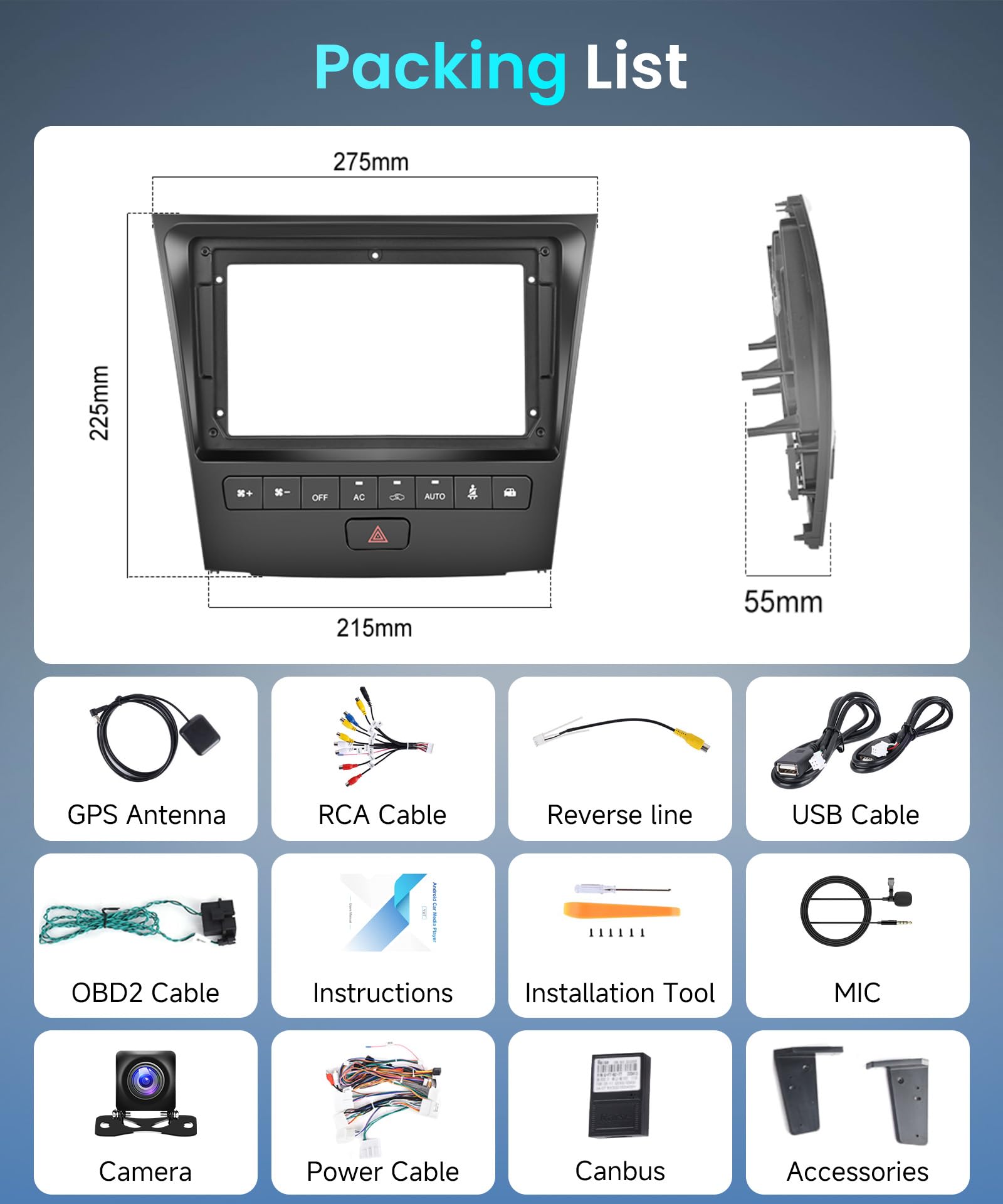 4+64G Android Car Stereo for Lexus GS300/350/400/430/450/460 2004-2011 Wireless Carplay Android Auto Car Radio, 9’’ Touch Screen Head Unit Bluetooth GPS WiFi Mirror Link FM/RDS DSP Backup Camera SWC
