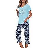 American Trends Womens Pajama Sets Cotton Blend Short Sleeve Sleepwear Soft Capri Pjs for Lounging Two Piece Set S-3XL