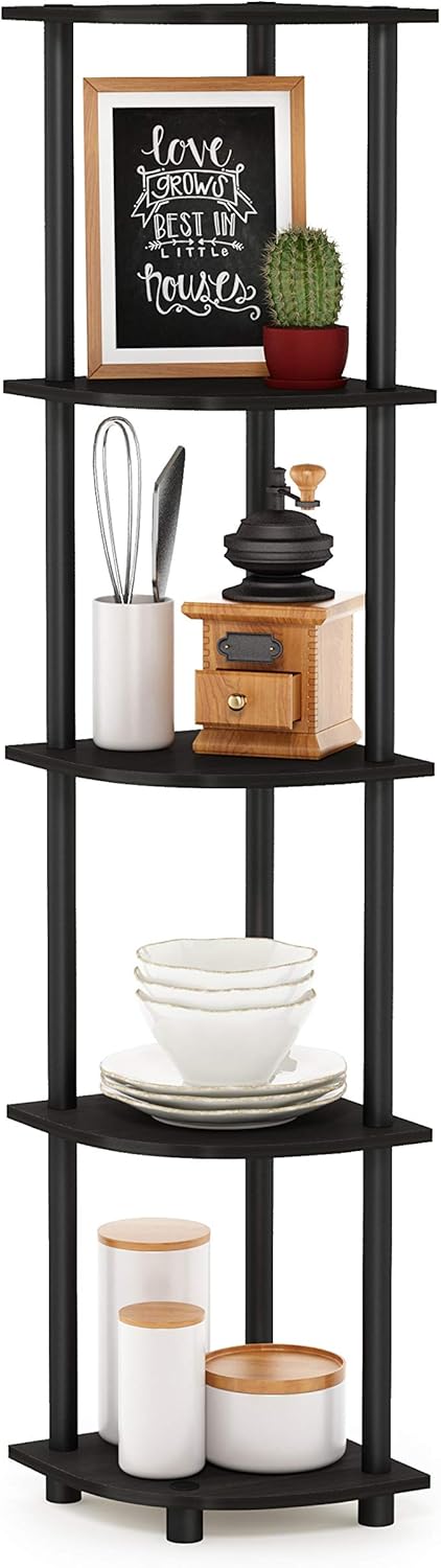 Furinno Turn-N-Tube 5 Tier Corner Shelf, Espresso/Black: Furniture & Decor