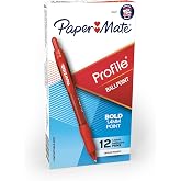 Paper Mate Profile Ballpoint Pens, Retractable, Bold Point (1.4mm), Red Ink, 12 Count - Teacher Supplies, Office, Writing