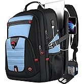 Z-MGKISS Big Backpack for Travel, 52L Large Anti-Theft Computer Backpack for Women Men, Heavy Duty Laptop Bag 17.3 Inch with USB Port, College Business Work Daypack, Lake Blue