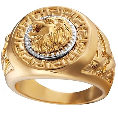 HIJONES Herren Edelstahl Gold Und Silber Hip Hop Lion Kopf Ring Signet Style