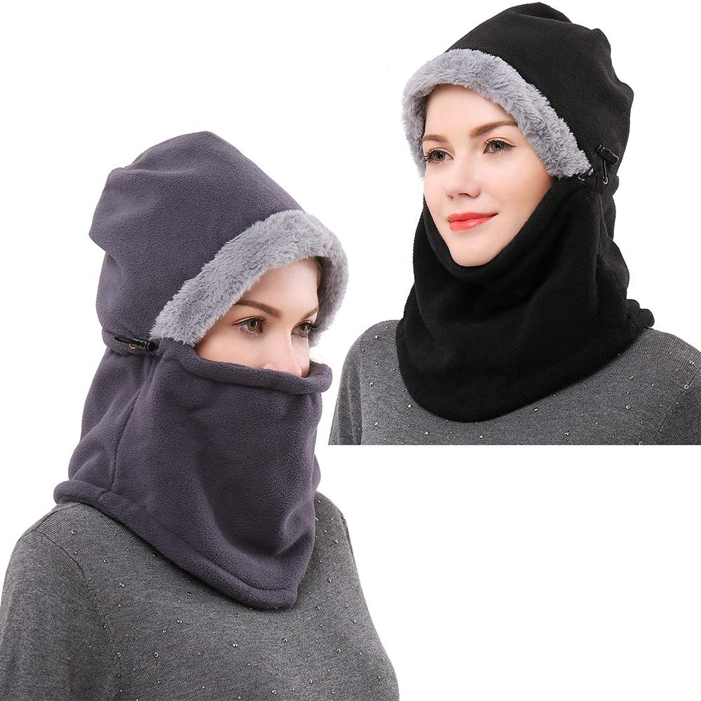 Enkarl 1/2 Pack Winter Balaclava Fleece Hood Thermal Sport Ski Mask Cold Weather Face Cover Hats Unisex (Black+Gray-2 Pack)