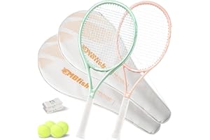 MBFISH Tennis Rackets - Super Value Set with Pre-Strung, Comfortable Handle, 27'' Tennis Racquet for Beginner, Includes 4 Tennis Balls, 2 Overgrips and 2 Tennis Bag