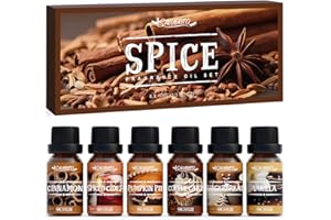 SALUBRITO Spice Essential Oils Set, Fall Fragrance Oil - Cinnamon, Spiced Cider, Pumpkin Pie, Coffee Cake, Gingerbread, Vanil