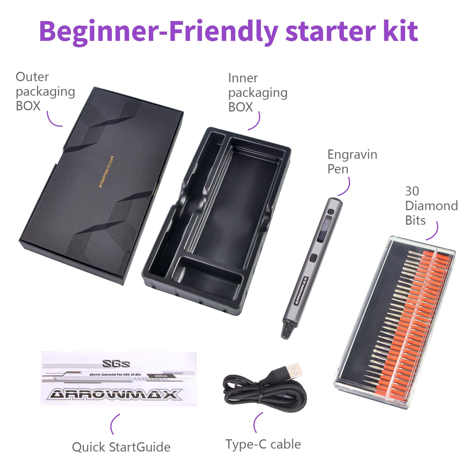 AM ARROWMAX Mini Engraving Pen: Ultimate Cordless Portable Tool for Artists & DIYers - Engrave 50+ Surfaces - Beginner Friendly - Engraving Pen for Bead, Metal, Wood, Glass and Plastic