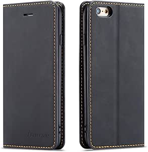 QLTYPRI iPhone 6 iPhone 6S Case, Premium PU Leather Cover TPU Bumper with Card Holder Kickstand Hidden Magnetic Adsorption Shockproof Flip Wallet Case for iPhone 6 iPhone 6S - Black