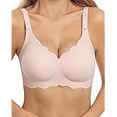HORISUN Bras for Women No Underwire V Neck Scalloped Wireless Push Up Bra with Soft Support Comfort Seamless Bralettes