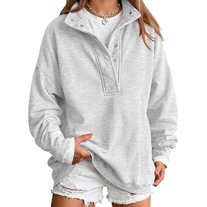 Trendy Queen Womens Oversized Sweatshirts with Snap Button Henley Collar | Soft Fleece Pullover Tops Fall Winter Clothes 2026