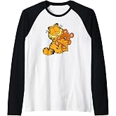 Garfield Hugging Pooky Cartoon Cat Raglan Baseball Tee