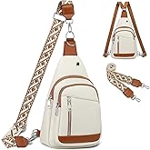 SUIKIHUM Anti Theft Sling Bag, 2 in 1 PU Leather 8.3" Convertible Crossbody Bags, Fanny Pack Backpack with 2 Removable Straps for Hiking Cycling Sport (Beige)