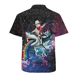 Cat Riding Shark Mens Funny Hawaiian Shirts 3D