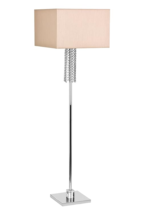 Contemporary Floor Lamp Metal Mink Fabric Shade Hanging Crystal
