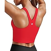 PINSPARK Women Sports Bra High Neck Racerback Workout Crop Tank Top Longline Padded Yoga Tops with Built in Pads
