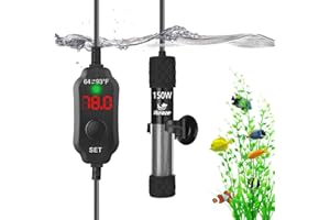 VCRAZE Super Compact 150W Fish Tank Heater, Submersible Aquarium Heater with LED Digital Display Thermostat, Adjustable Fish Heater for 15-30 Gallon Tanks