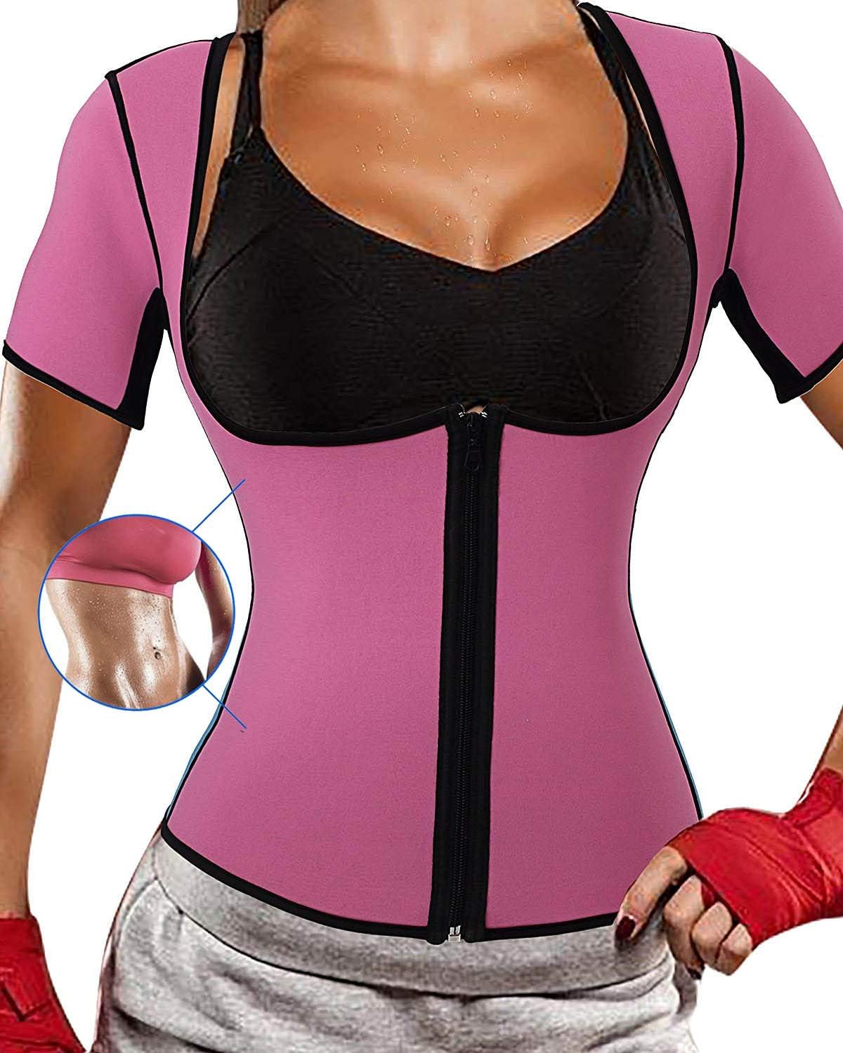Women's Neoprene Sauna Shirt Sweat Vest Hot Thermal Gym Tank Corset Suit Exercise Fitness Top Body Shaper with Sleeves Weight Loss