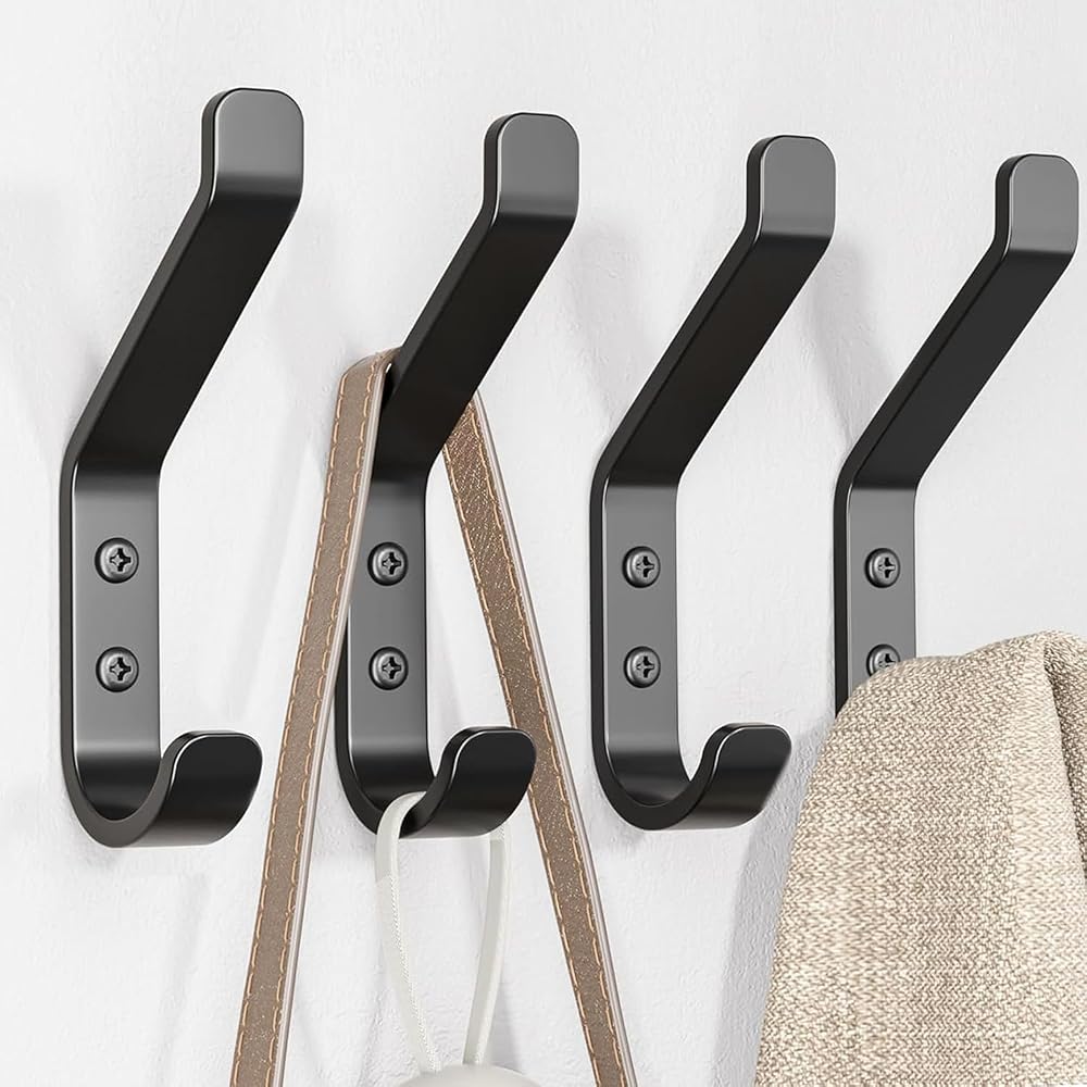susswiff Wall Hooks for Hanging Coat 10KG Metal Screw in Black 10cm