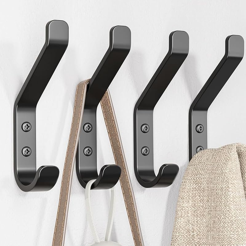 susswiff Wall Hooks for Hanging Coat 10KG Metal Screw in Black 10cm