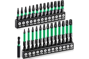 RIYNIBIY 27PCS Impact Torx Bit Set (TT7-TT40), S2 Steel Security with Tamper Proof & Magnetic Screwdriver Bits, 1"&2" Long CNC Machined Torx Set with Compact Storage Case