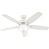 Hunter 52 inch Indoor Ceiling Fan with LED Light - White Ceiling Fan with Pull Chain, For Bedroom or Living Room, Standard Mo