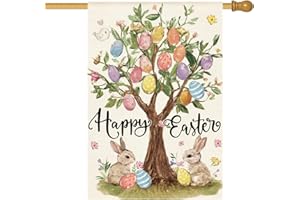 FQWXXBV Happy Easter Garden Flag 28x40 Inch Double Sided Outside, Easter Eggs ，Easter Tree Bunny ，Holiday Yard Outdoor Flag(O