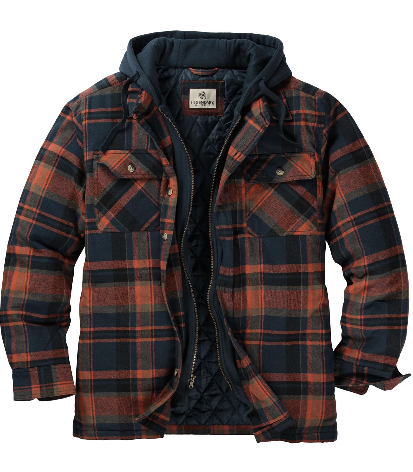 Legendary Whitetails Mens Plaid Flannel Shirt Jacket Quilted with Hood Polyfill Insulated, Ancient Bison Plaid, LT Image
