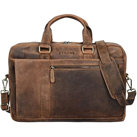 STILORD 'Nico' Vintage Umhängetasche Leder Herren Damen 15,6 Zoll Laptoptasche groß Aktentasche Arbeit Büro Uni echtes Rindsl