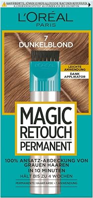L'Oréal Paris - cobertura 100% das raízes para cobrir cabelos grisalhos, cor permanente, corretor de cabelo de longa duração, aplicação fácil, Magic Retouch Permanent, nº 7, loiro escuro, 1 unidade