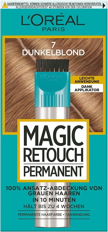 L'Oréal Paris - 100% cobertura de raíces para cubrir canas, color permanente, corrector de pelo de larga duración, fácil aplicación, Magic Retouch Permanente, n.º 7, rubio oscuro, 1 unidad