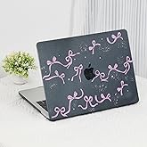 Compatible with MacBook Air 13 inch Case 2021 2020 2019 2018 M1 A2337 A2179 A1932, Clear Black Glitter Case with Bows, Cute Girly Y2K Aesthetic Plastic Hardshell & Keyboard Cover, Pink Bows