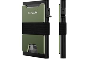 KEYMARX Minimalist Wallet for Men Slim Pop Up Wallet RFID Blocking Metal Card Holder wallet with Cash Strap Holds 15 Cards Plus Cash - Gift Box