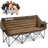 Huskfirm 3 Person Camping Chairs Folding Double Camping Chair Portable Oversized Loveseat Padded Camp Chair Heavy Duty Camping Couch for Adults Outdoor Lawn with Two Cup Holders and Carry Bag