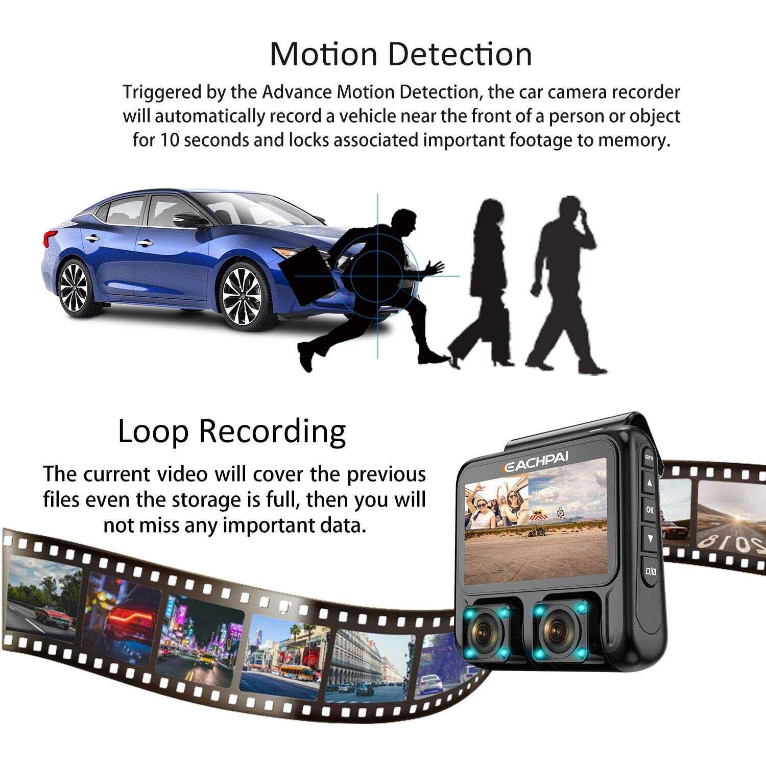 Dual Dash Cam,EACHPAI X100 Pro Dash Camera Front &Inside Lens for Cars/Truck/Taxi 1920X1080P Dashboard with Sony Sensor,IR Night Vision,Super Capacitor,Wide Angle,Loop Record,WDR,GPS,32G Card