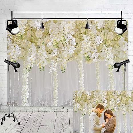 Rideau De Toile De Fond De Fleurs Blanches Floral 3d Fleur Fond De Fête De Mariage Photo Toile De Fond Pour La Réception De Mariage Baby Shower Photo