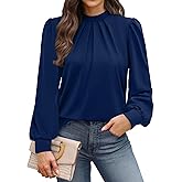 WIHOLL Long Sleeve Shirts for Women Mock Neck Tops Pleated Front Blouses Dressy Casual Spring Fall Clothes 2026 Fashion