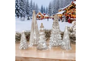 5 Pcs Mercury Glass Christmas Tree for Tabletop Light up Figurine Christmas Tree with Led Silver Christmas Decorations Tree F
