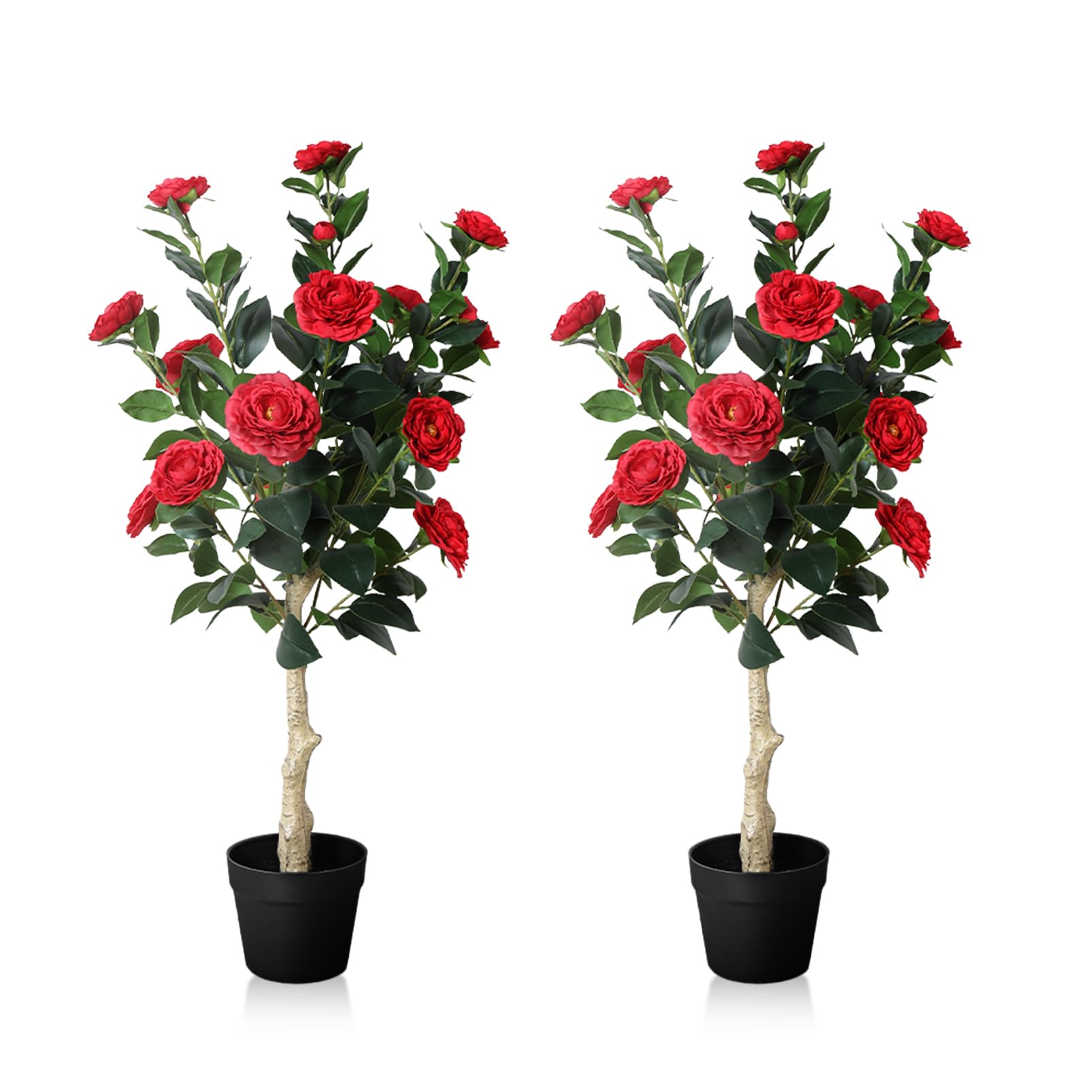 3FT Artificial Camellia Tree, 2 Pack Fake Camellia
