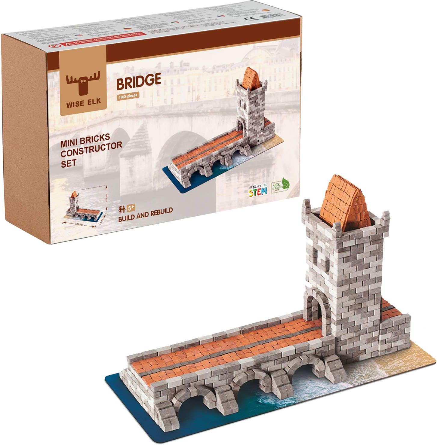 Wise Elk Toy Bridge Construction Set, Real Ceramic Bricks, Gypsum Reusable Building Kit, 1140 PCS, Educational Toy, Architecture ,Model Kit ,380X115X145mm Code 70330